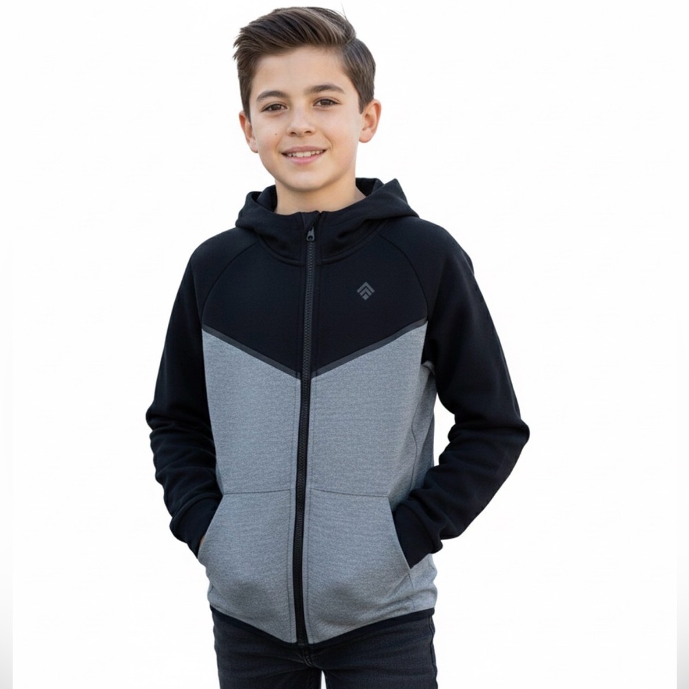 Urban Heritage Boy Size 14 Performance Activewear Zippered Hoodie Grey Black